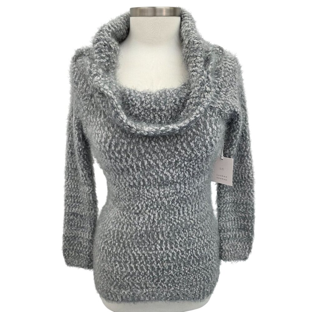 NEW Lauren Conrad Gray Eyelash Cowl Neck Sweater‎ Womens Size S Soft Cozy Fuzzy